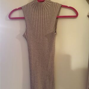 Cyrus Ribbed Sleeveless Mock Neck Dress in Taupe